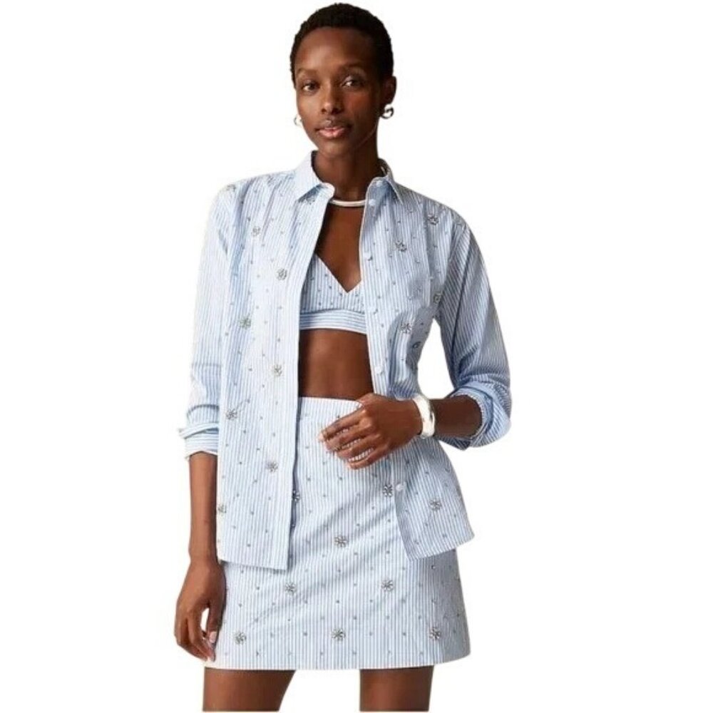 J.Crew Collection Garçon Embellished Shirt in Blue Pinstripe Women's - Pick Size - Picture 8 of 16
